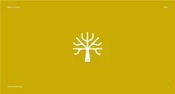 Logo slide for Bloomoak, a white tree mark on mustard yellow