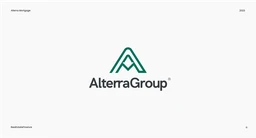 Logo slide for AlterraGroup, a green peak mark above the wordmark on white