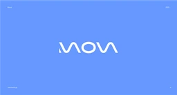 Logo slide for Mova, a white wordmark on blue