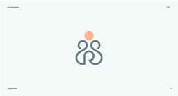 Logo slide for Slow Slow Relax, a grey looped figure mark with an orange dot on white
