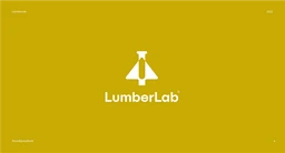 Logo slide for LumberLab, a white tree-and-flask mark on mustard yellow