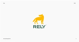 Logo slide for Rely, a yellow fox mark above the wordmark on white