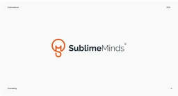 Logo slide for SublimeMinds, an orange lightbulb mark beside the wordmark on white