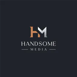 Handsome Media logo, an HM monogram above the wordmark on dark navy