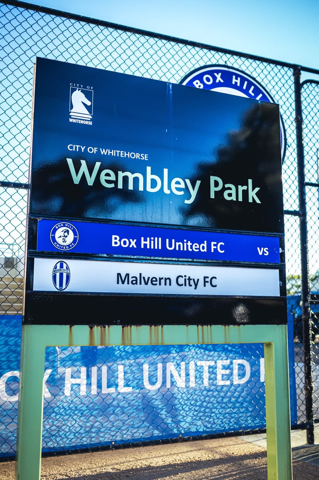 The Wembley Park board: Box Hill United FC versus Malvern City FC