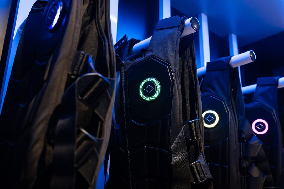 Close up of haptic vests with glowing rings